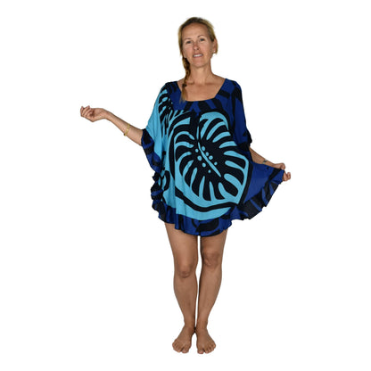 Ruffle Cover Up RCU-MON2-6 - Blue Monstera
