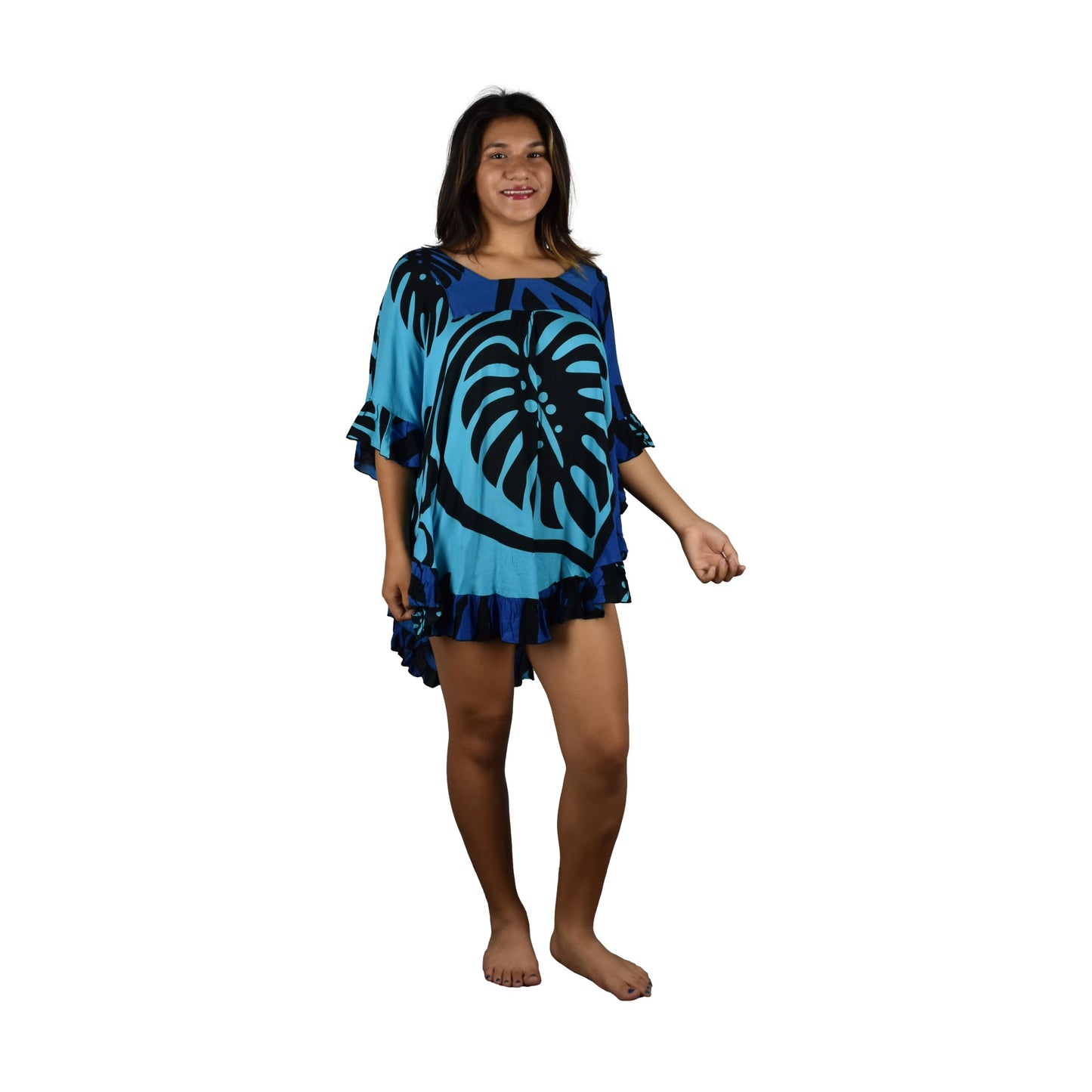 Ruffle Cover Up RCU-MON2-6 - Blue Monstera