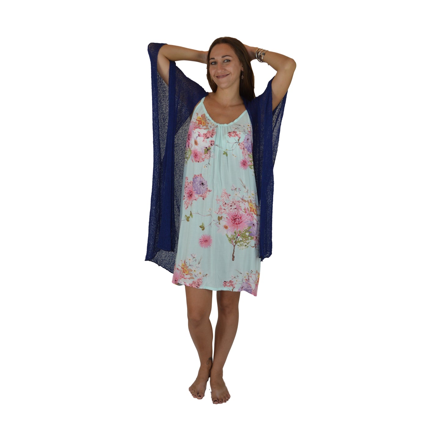 Shawl Sweater - SS-26 - Navy Blue Sheer Lightweight Open Shawl, One Size
