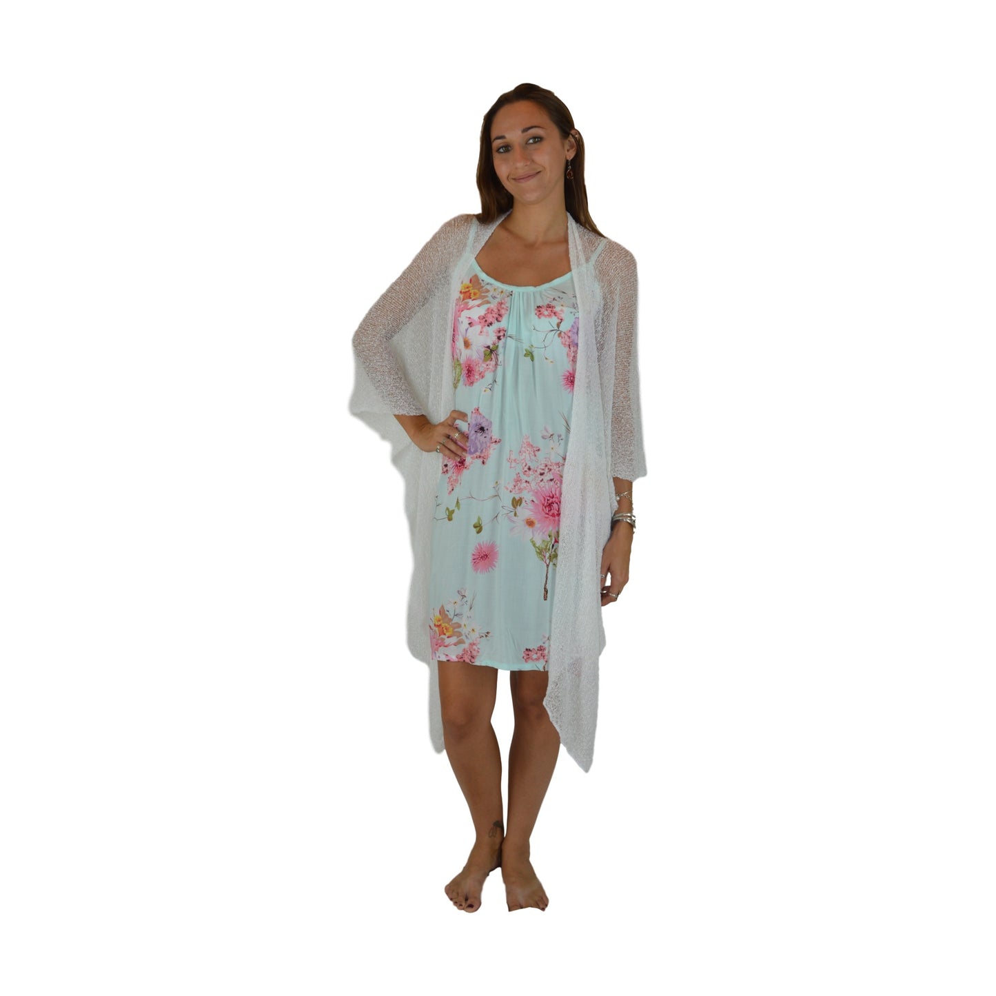Shawl Sweater - SS-8 - White Sheer Lightweight Open Shawl, One Size