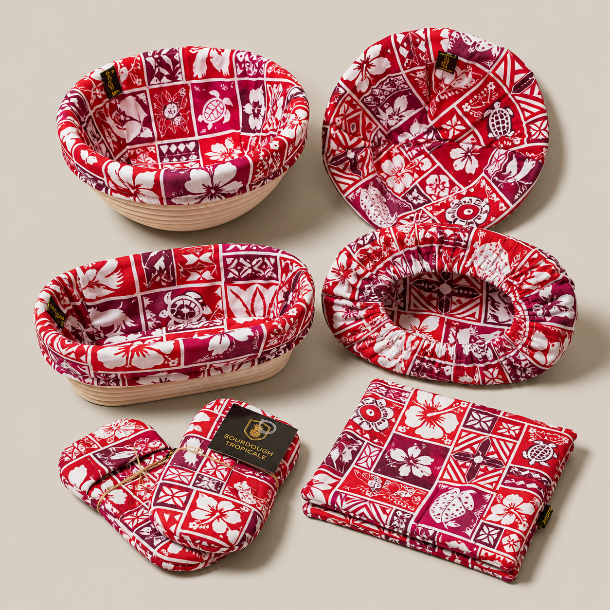 Sourdough Tropicale Kit - ST-PACK-1 - 7 Piece Baking Set | Banneton Covers, Mini Mitts & Hot Pad