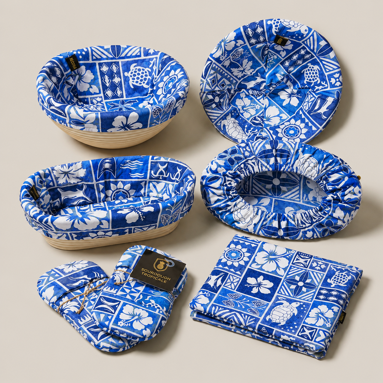 Sourdough Tropicale Kit - ST-PACK-6 - 7 Piece Baking Set | Banneton Covers, Mini Mitts & Hot Pad