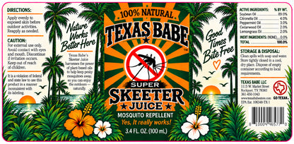 Skeeter Juice Natural Mosquito Repellent | DEET-Free Essential Oil Blend 3.4 Oz - 100 ml