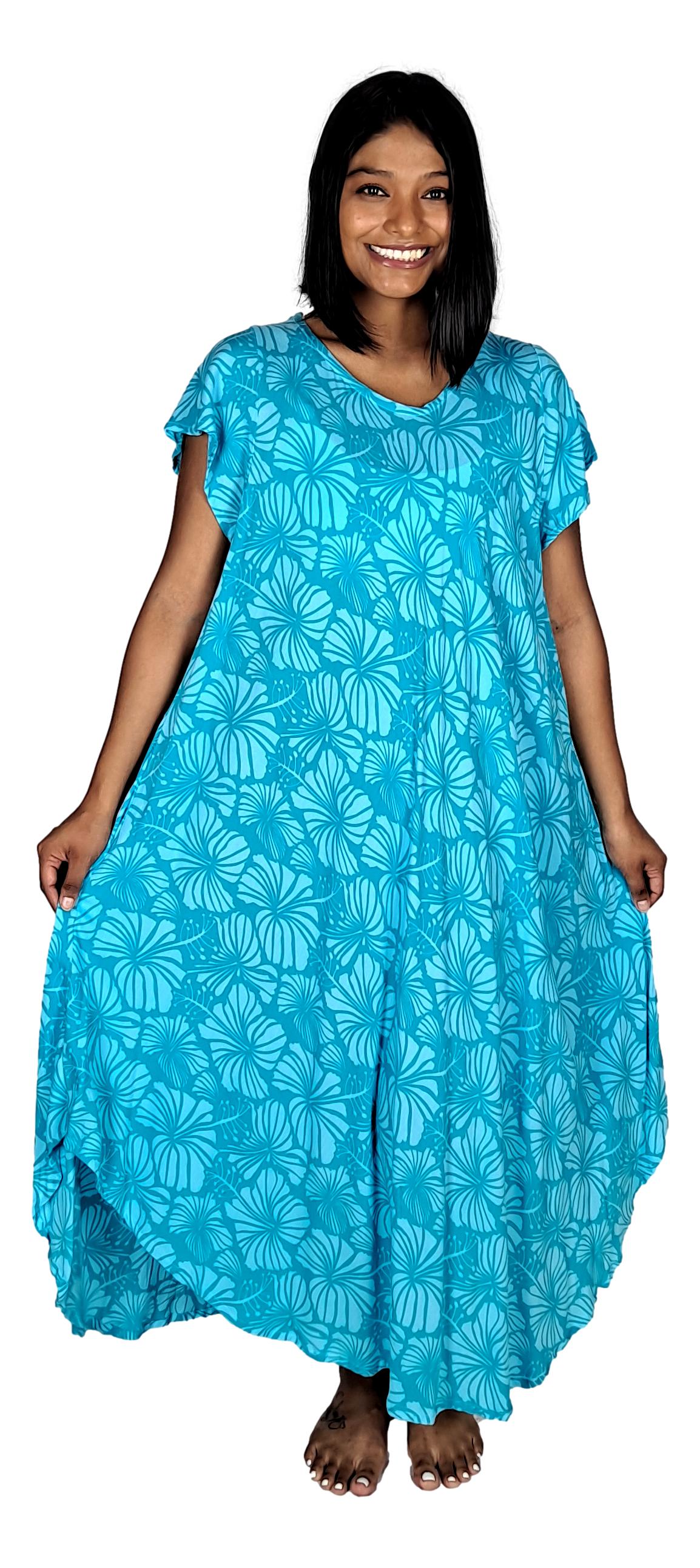 Tampa Swing Dress, TAMPA-4014 - Light Blue Hibiscus
