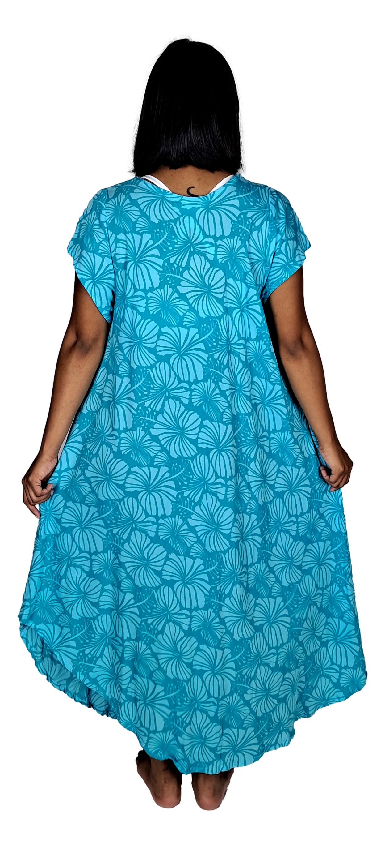 Tampa Swing Dress, TAMPA-4014 - Light Blue Hibiscus