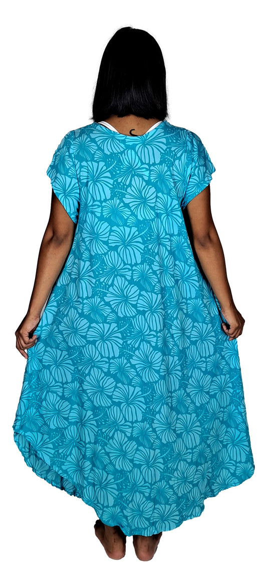 Tampa Swing Dress, TAMPA-4014 - Light Blue Hibiscus