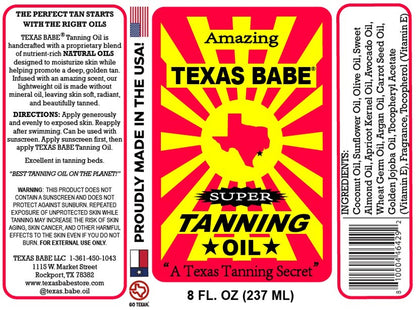 Texas Babe Super Tanning Oil – TXBABE-8 - Natural Plant Oils for a Deep Sun-Kissed Tan (8 oz)
