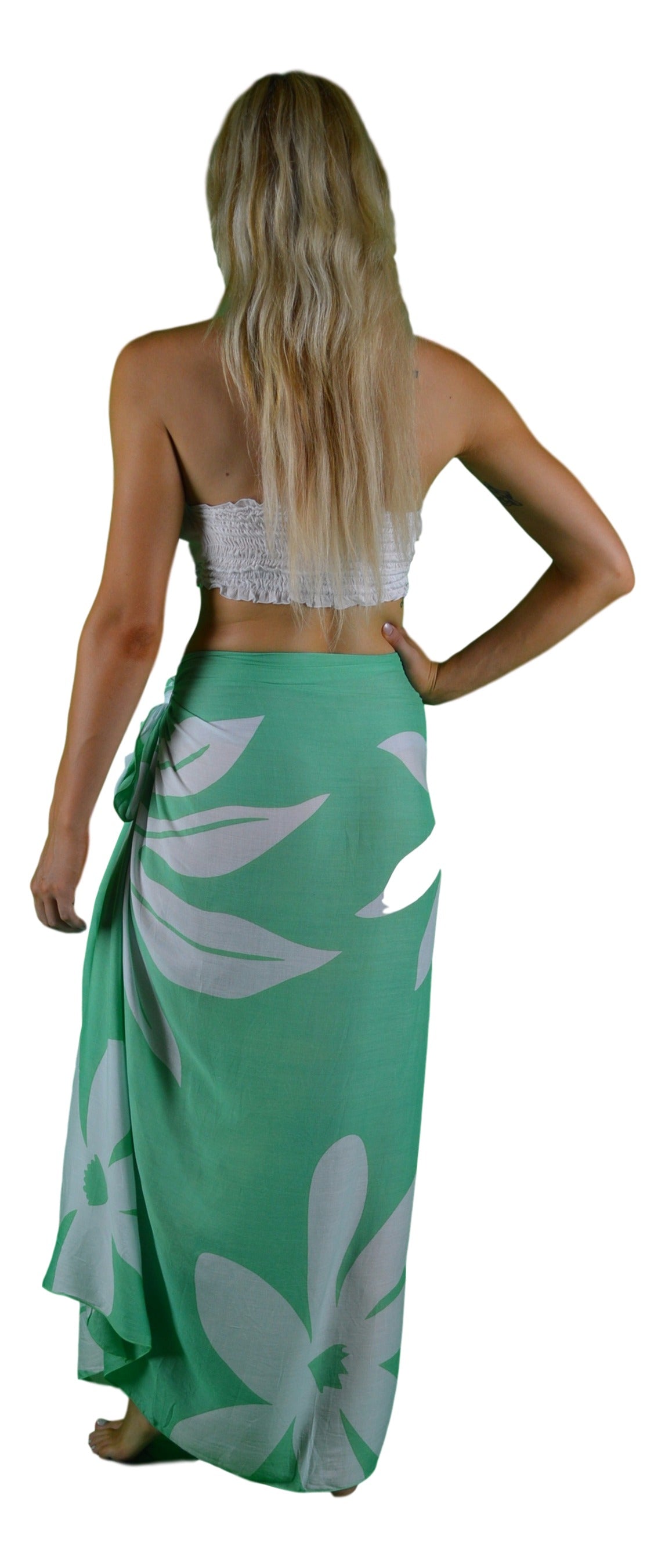 Sarong TL-4-F - Tiare Flower Teal & White
