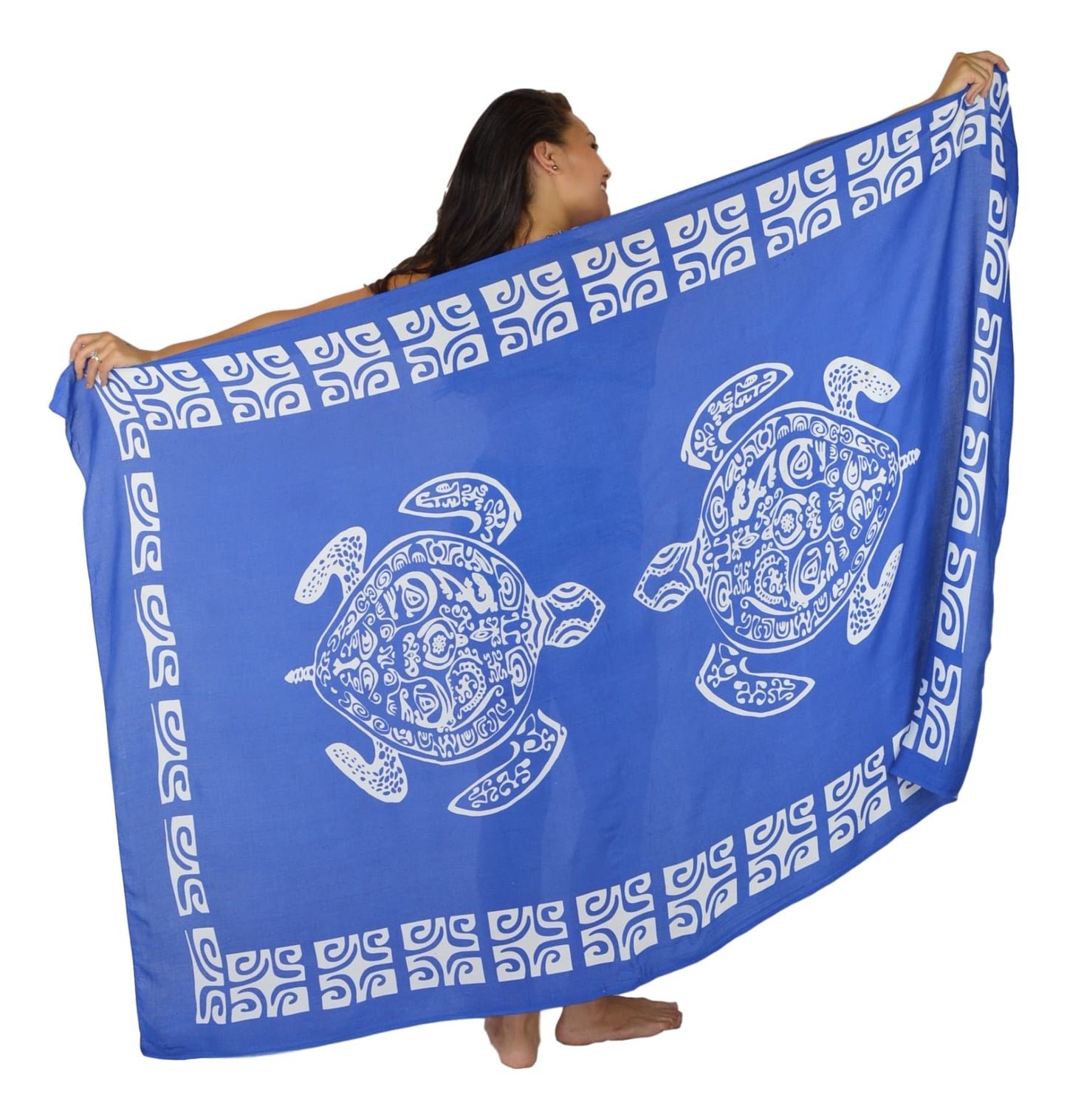 Sarong TTL-6-F - Turtle With Border in Blue