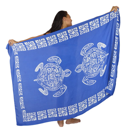 Sarong TTL-6-F - Turtle With Border in Blue