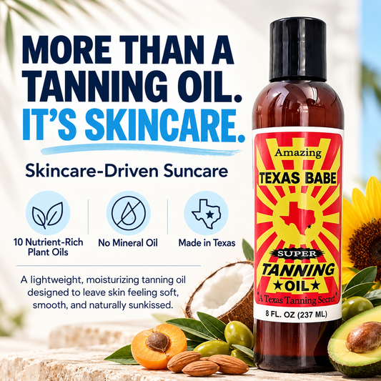 Texas Babe Super Tanning Oil – TXBABE-8 - Natural Plant Oils for a Deep Sun-Kissed Tan (8 oz)
