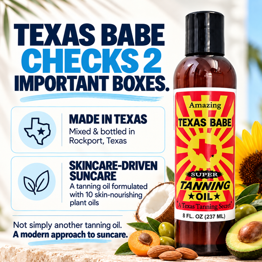 Texas Babe Super Tanning Oil – TXBABE-8 - Natural Plant Oils for a Deep Sun-Kissed Tan (8 oz)