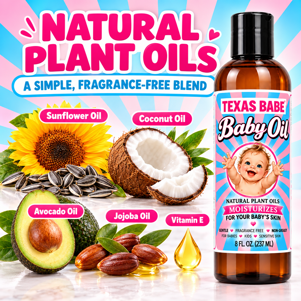 Texas Babe Baby Oil – Lavender | Gentle, Nourishing Plant-Based Skincare | 8 fl oz