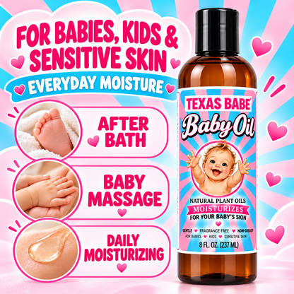 Texas Babe Baby Oil – Lavender | Gentle, Nourishing Plant-Based Skincare | 8 fl oz