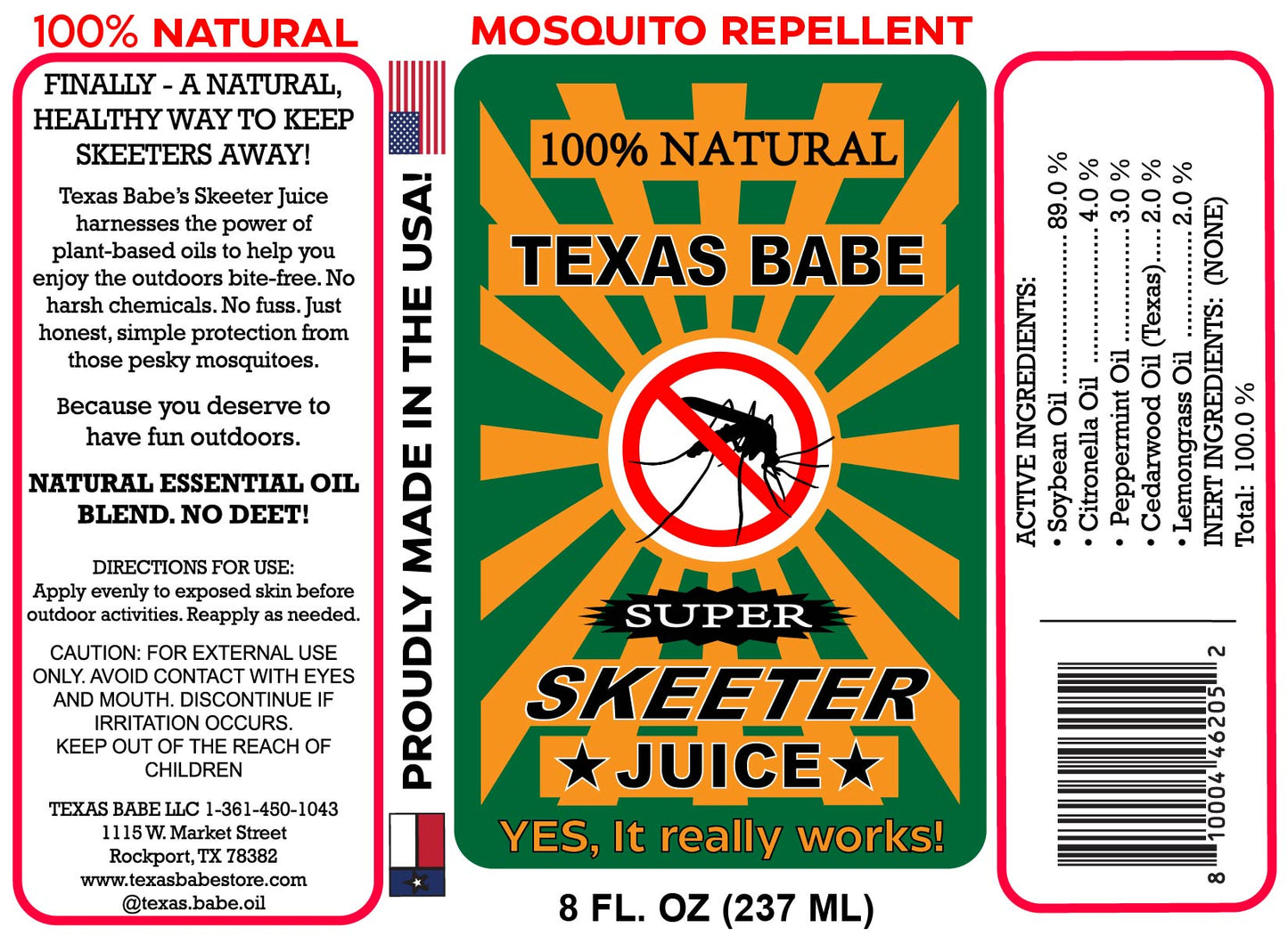 Skeeter Juice Natural Mosquito Repellent | DEET-Free Essential Oil Blend 8 Oz