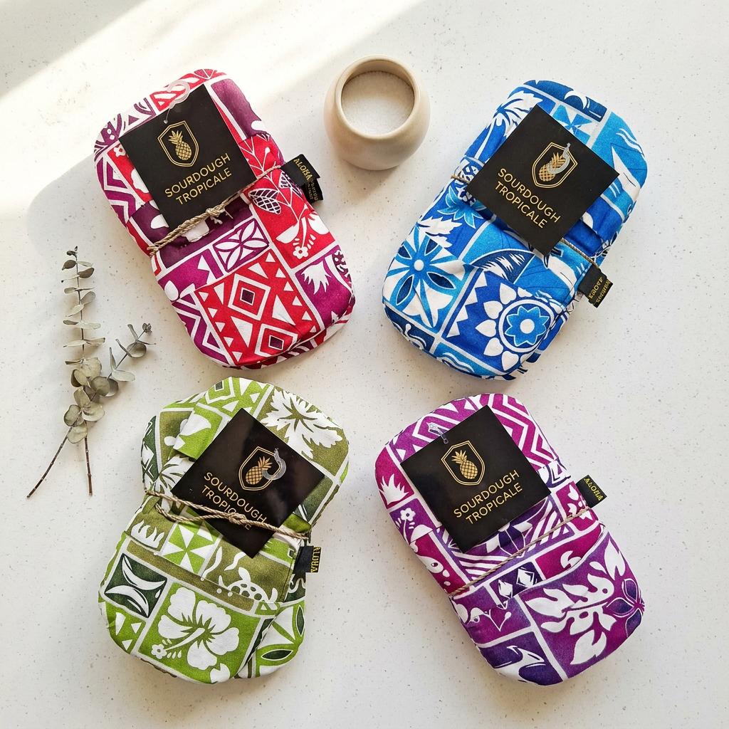 Sourdough Tropicale Baking Mitt – ST-4SET – Red, Green, Blue, Purple Hawaiian Print Mini Oven Mitt (4 Sets 4 Colors)