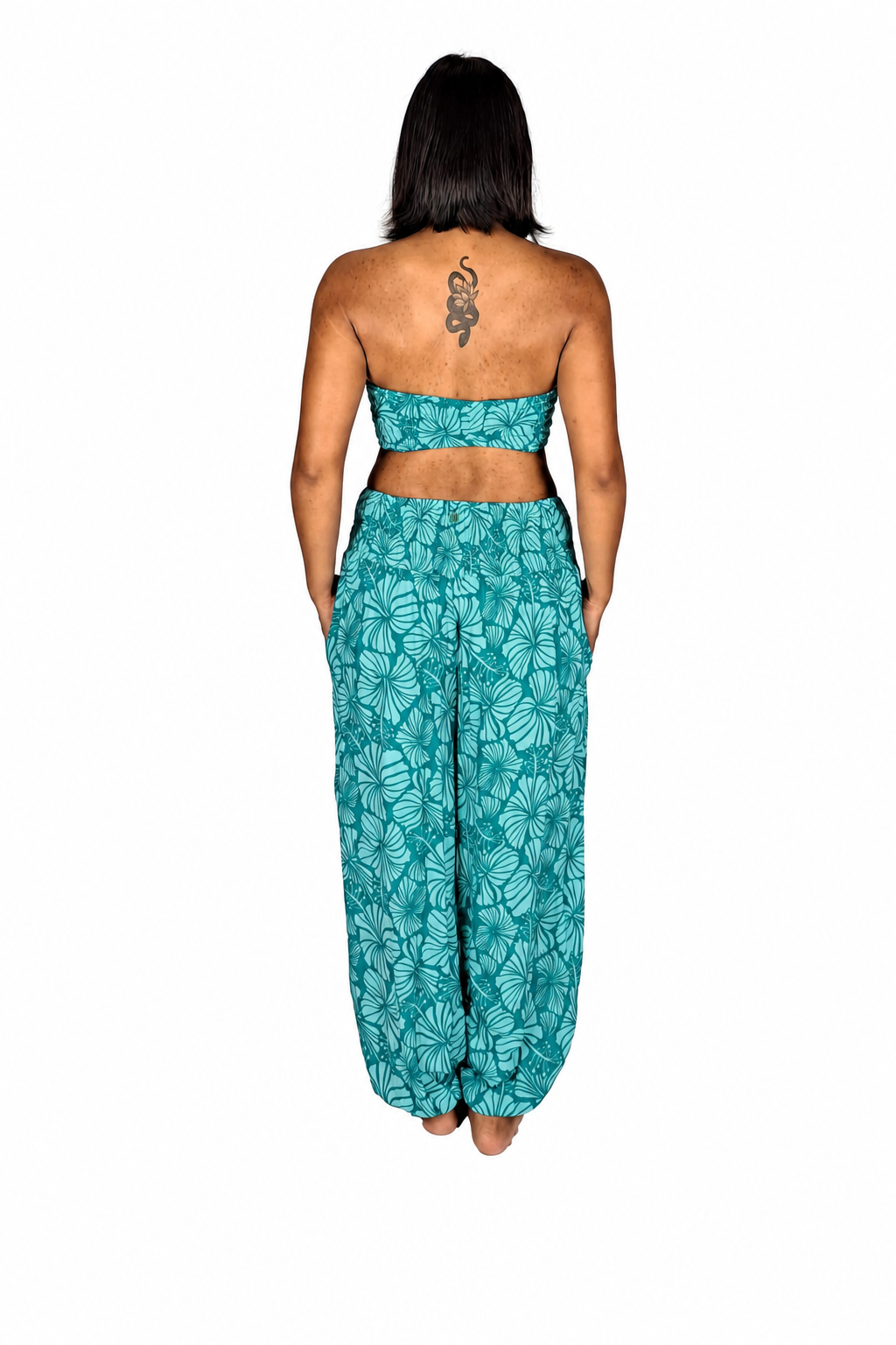 Pant Set - PNT-4014 - Teal Hibiscus with Bandeau