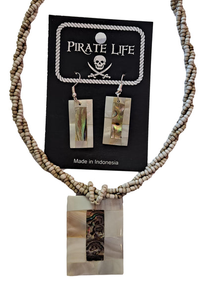 Shell Earrings – JE-AVA- Natural Abalone and LT MOP Mosaic Rectangle