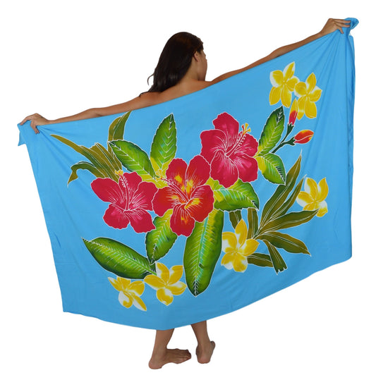 Sarong B-113-F - Batik- Hawaiian Hibiscus Blue