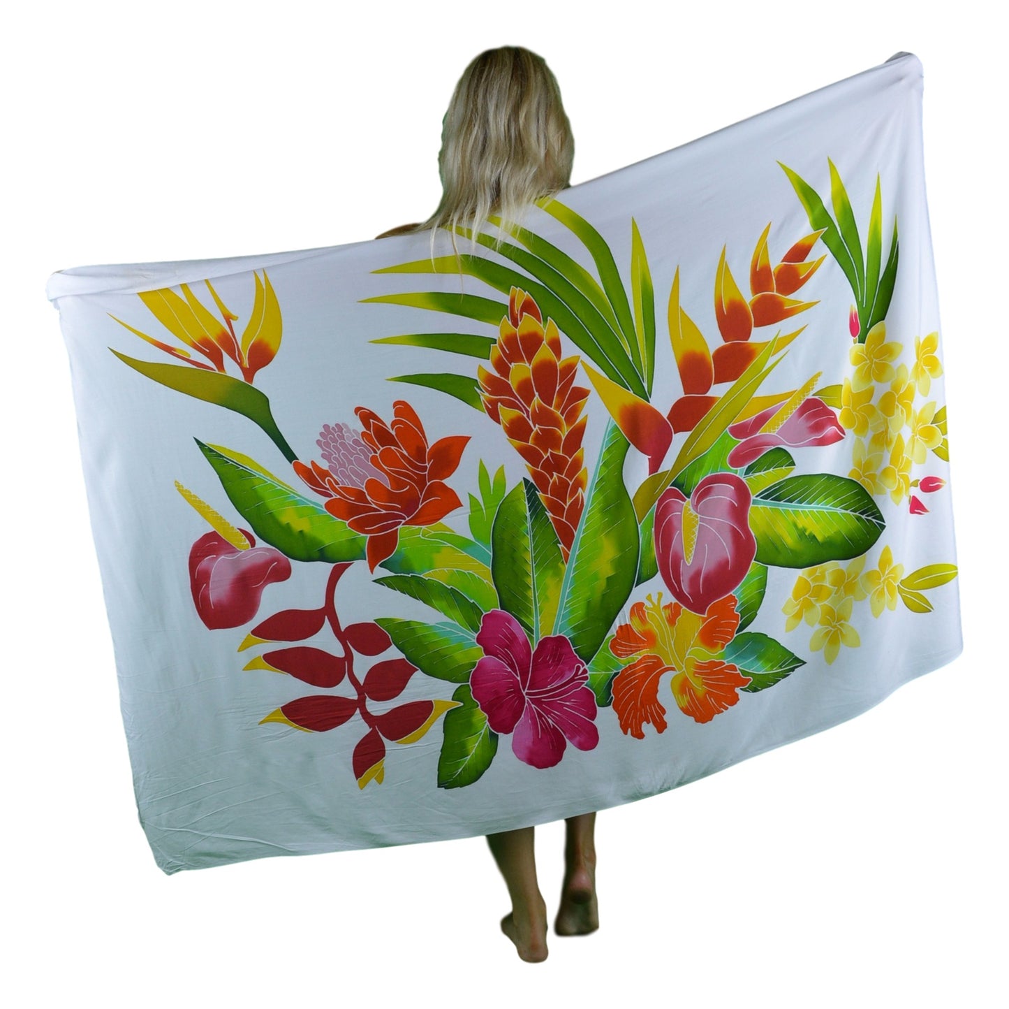 Sarong B-121-F - Batik- Tropical Bouquet White