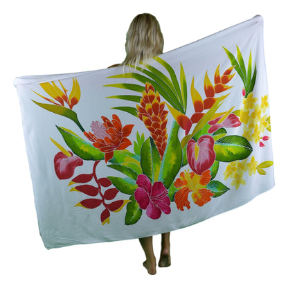 Sarong B-121-F - Batik- Tropical Bouquet White