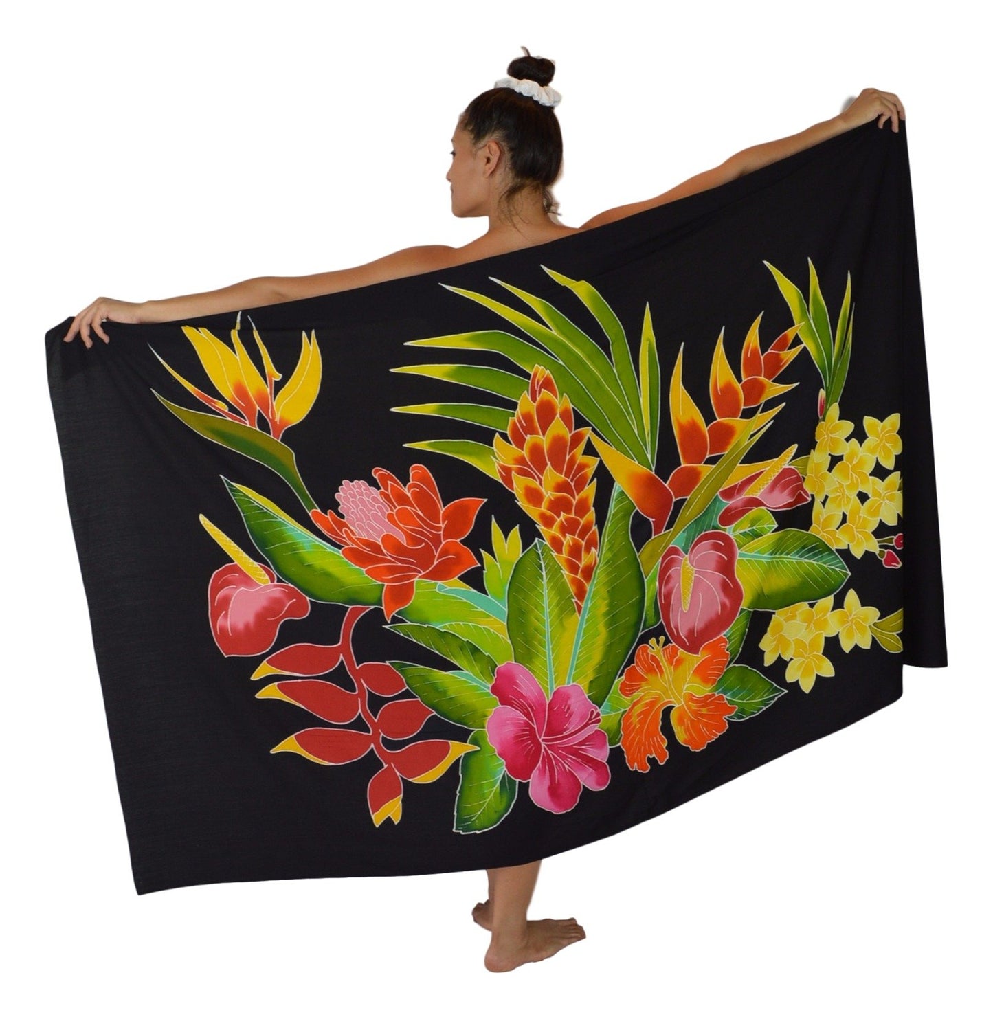Sarong B-122-F - Batik- Tropical Bouquet Black