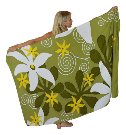 Sarong B-224-F - Batik- Hawaiian Tiare Green