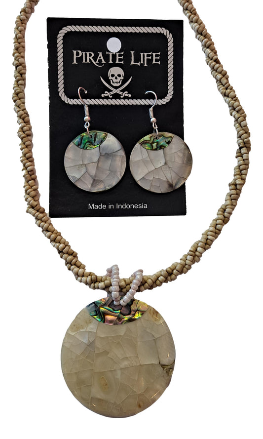 Shell Necklace – JN-CHLOE - Abalone MOP LT Round Pendant on Beige Bead