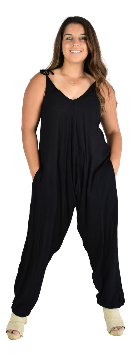 Costa Rica Jumper – COSTA-10 Solid Black, Tie Straps Elastic Ankle, OS