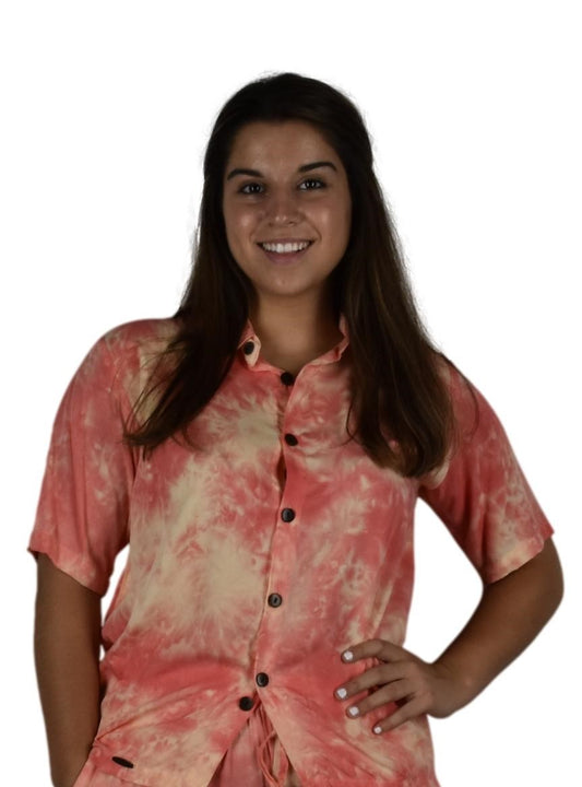 Day Jamma Button Down Top – DJT-501-L/XL - Pink Tye Dye Large/XL