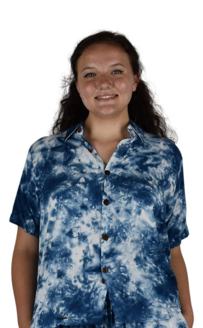 Day Jamma Button Down Top – DJT-506-L/XL - Blue Tye Dye Large/XL