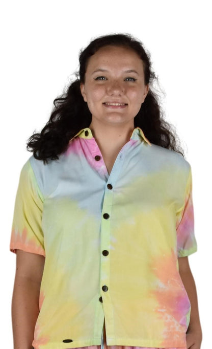 Day Jamma Button Down Top – DJT-711-L/XL - Pastel Tye Dye Large/XL