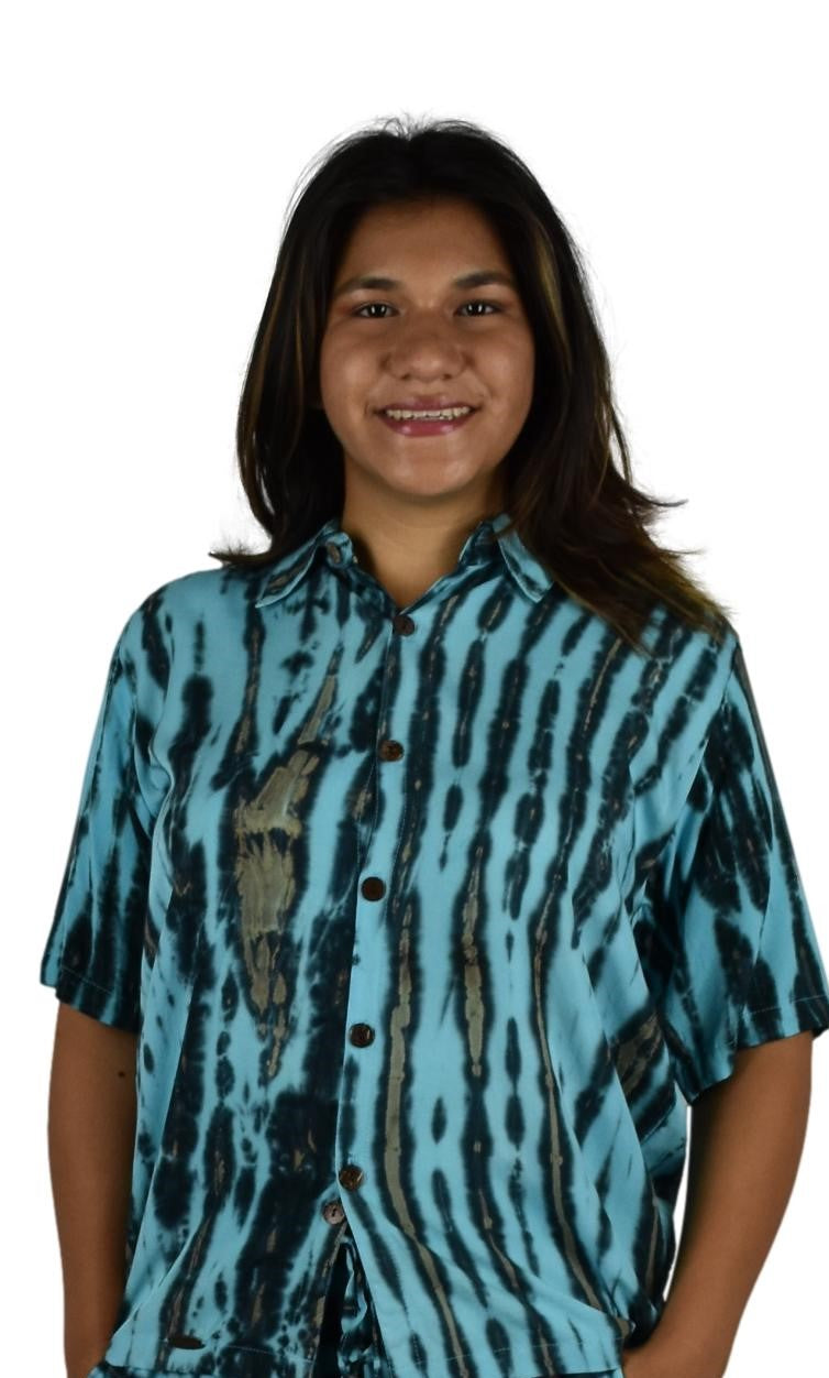Day Jamma Button Down Top – DJT-915-S/M- Blue and Black Tye Dye Small/Medium