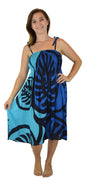 Elastic Smocked Dress – E1-MON2-6 – Blue Monstera, Tie Straps