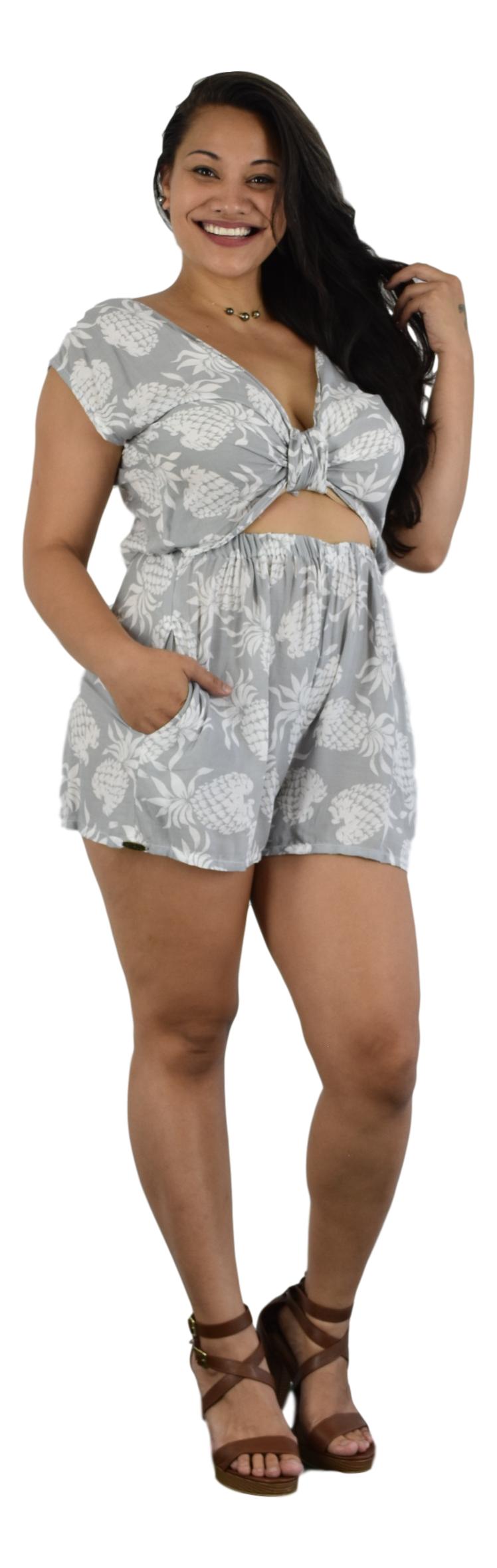 Reversible Romper E8-1320 - Gray and White Pineapple
