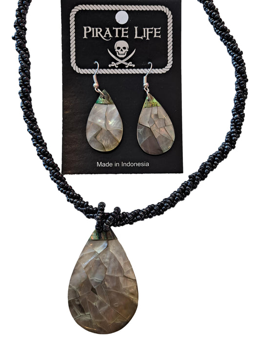 Shell Necklace – JN-ELLA- Abalone MOP DK Teardrop Pendant on Black Bead