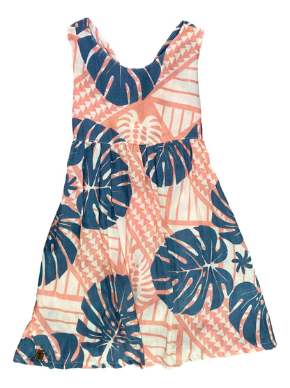 Girls Dress – GD-4321-S Pink and Navy Monstera, Small