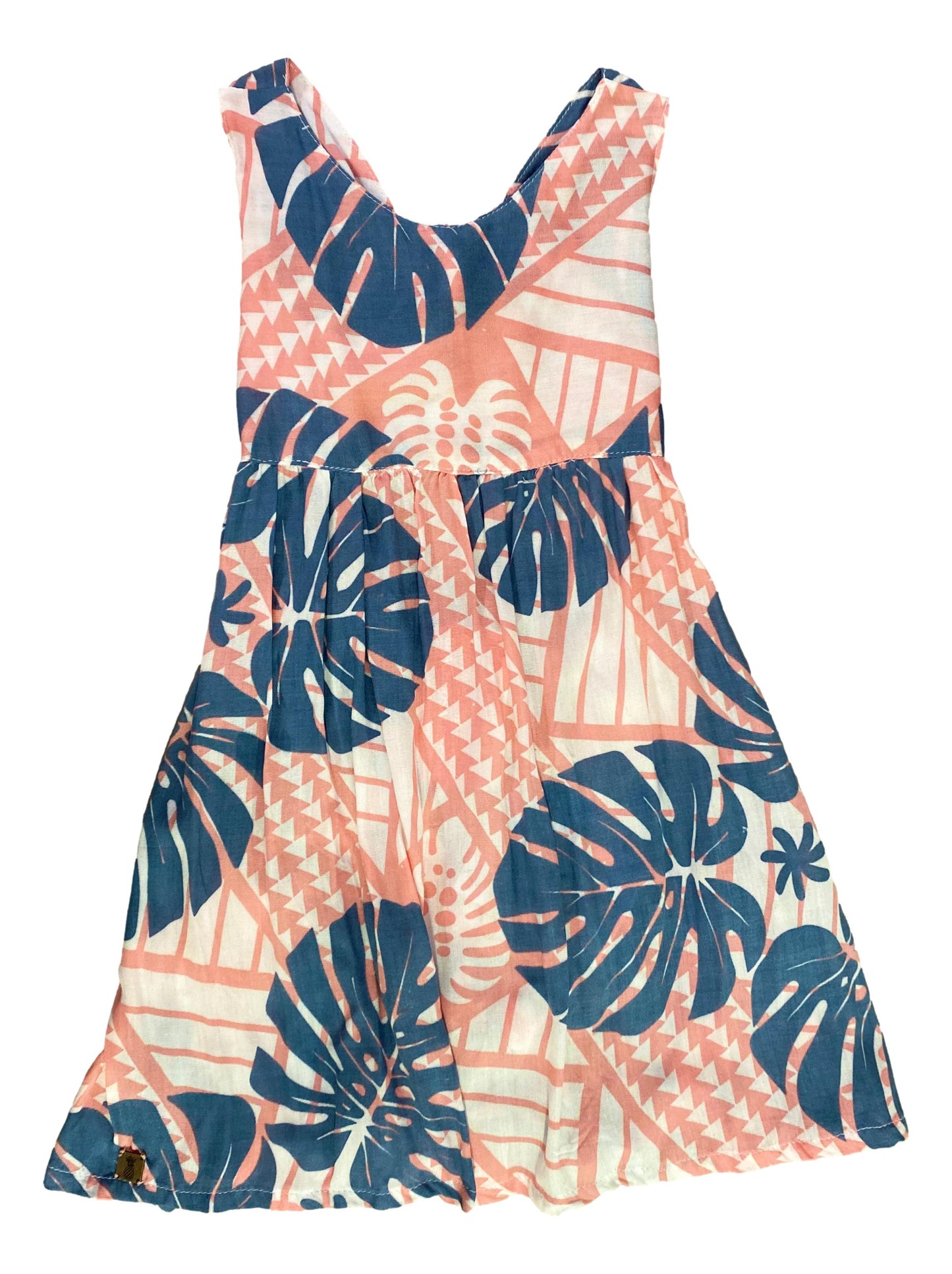 Girls Dress – GD-4321-M Pink and Navy Monstera, Medium