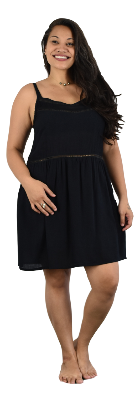 Hanalei Dress – HAN-10 – Solid Black, Elastic Back Resort Dress