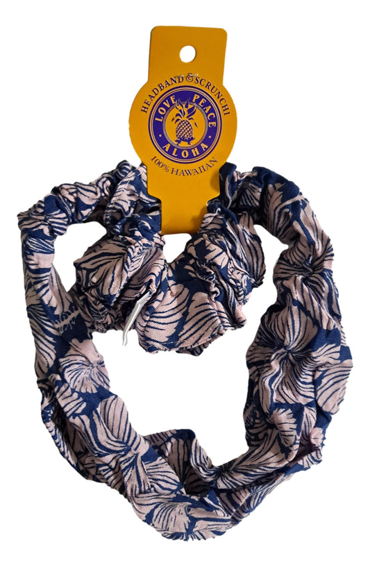 Headband & Scrunchie Set – HB-SCR-4031 – Blue and Pink Hibiscus