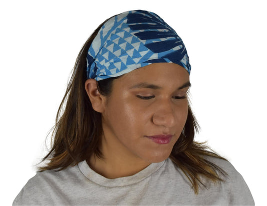 Headband & Scrunchie Set – HB-SCR-4315 – Blue and White Monstera