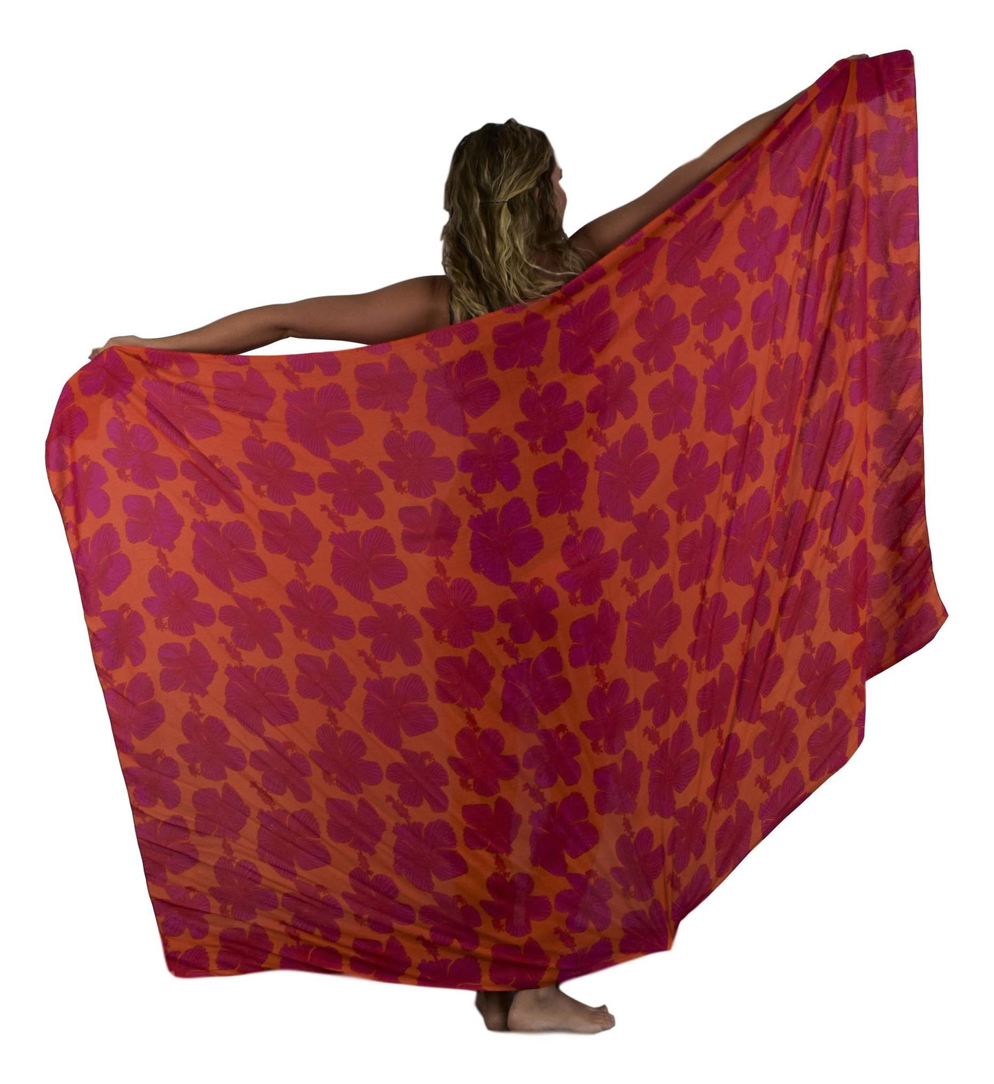 Sarong HIB7-1501-F - Hibiscus Red & Orange