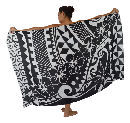 Sarong HWNH-10-F - Tribal Hibiscus Black & White