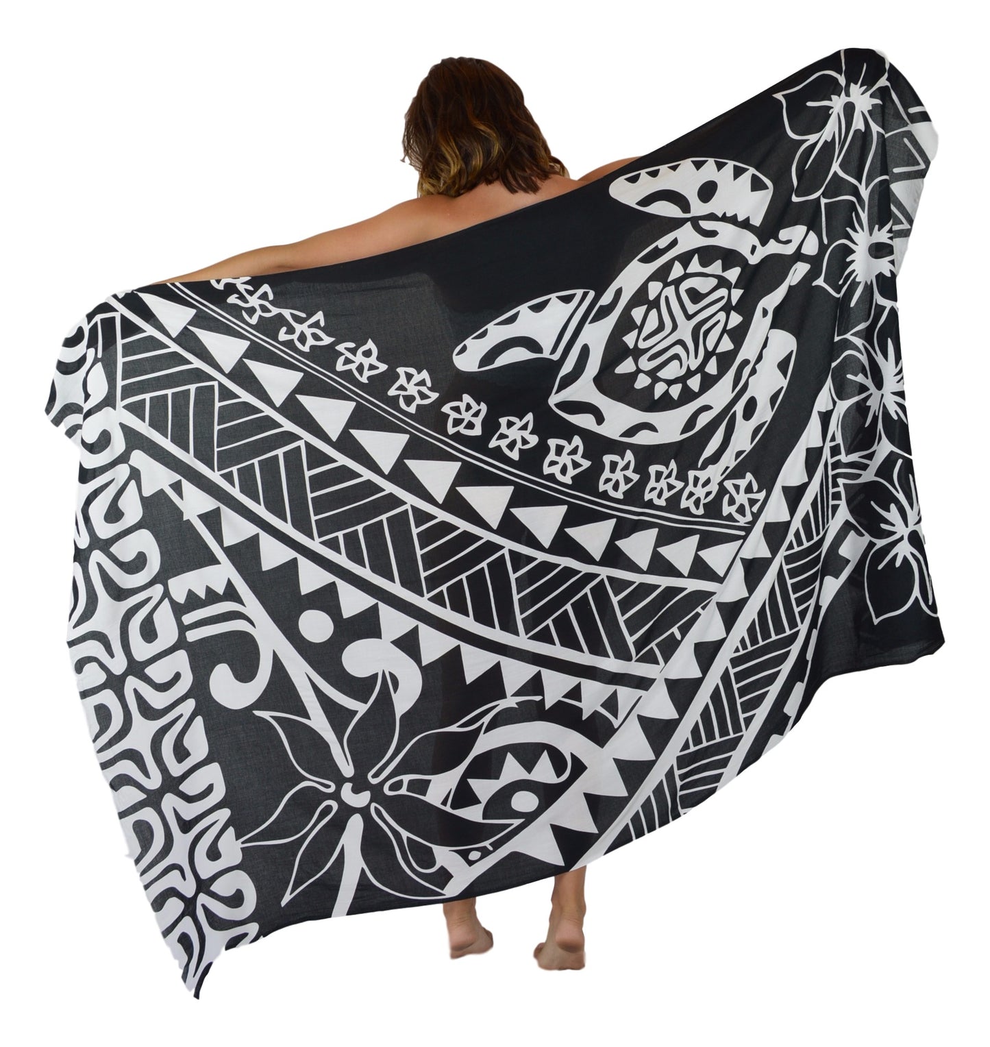 Sarong HWNT-10-F - Tribal Turtle Black & White