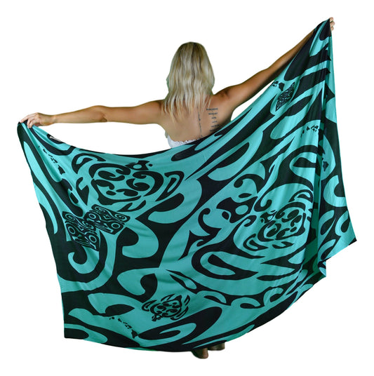 Sarong IT-25-F - Tribal Turtle Black & Teal