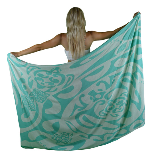 Sarong IT-4-F - Tribal Turtle Teal & White