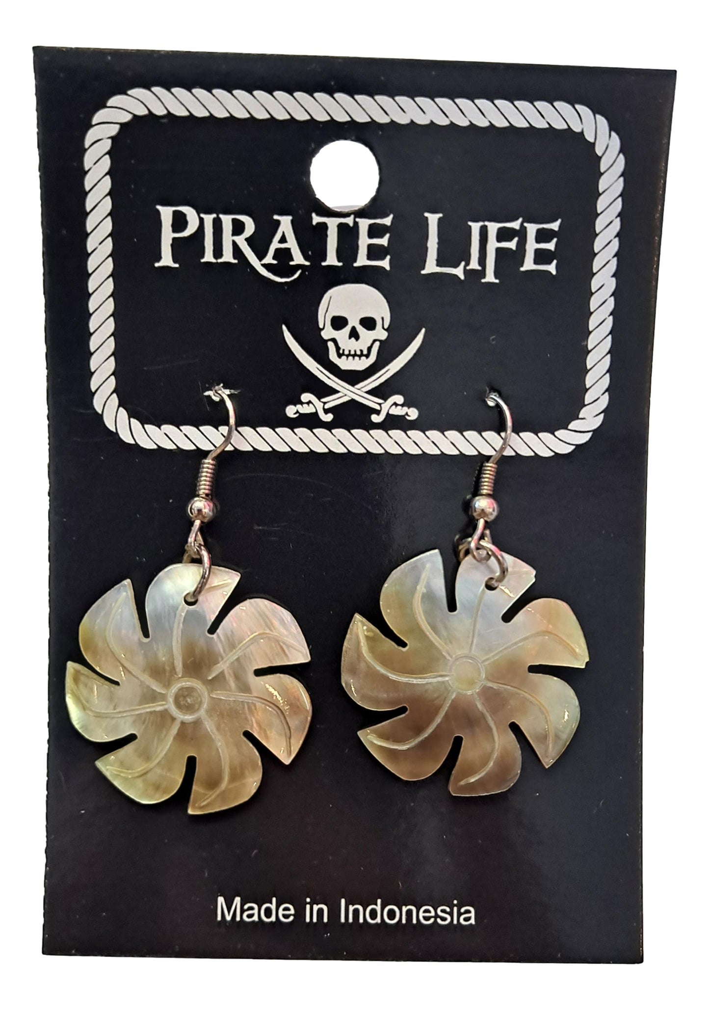 Shell Earrings – JE-MINA- Natural Light MOP, Carved Flower Round