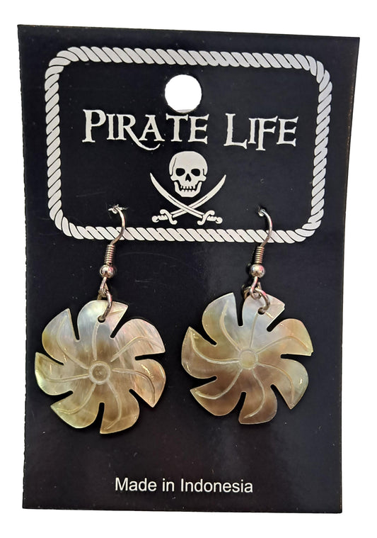 Shell Earrings – JE-MINA- Natural Light MOP, Carved Flower Round