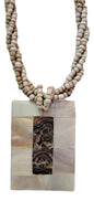Shell Necklace – JN-AVA- Abalone and LT MOP Rectangle Pendant on Beige Bead