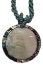 Shell Necklace – JN-EMMA-TQ- Abalone Oyster Round Pendant on Turq Bead